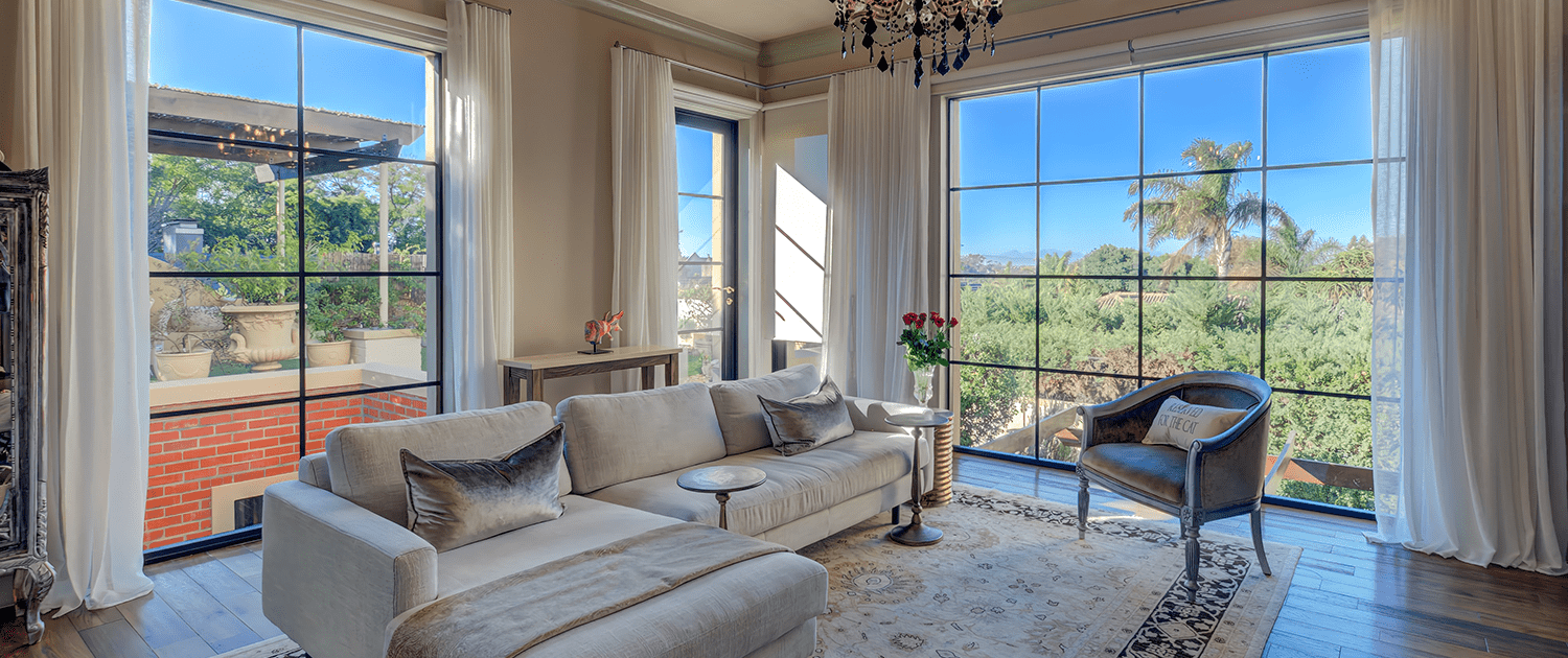 Large aluminium windows in a finished living space