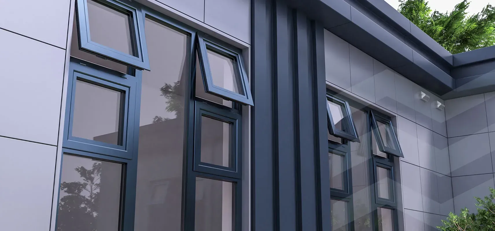 Modern aluminium windows on a building exterior
